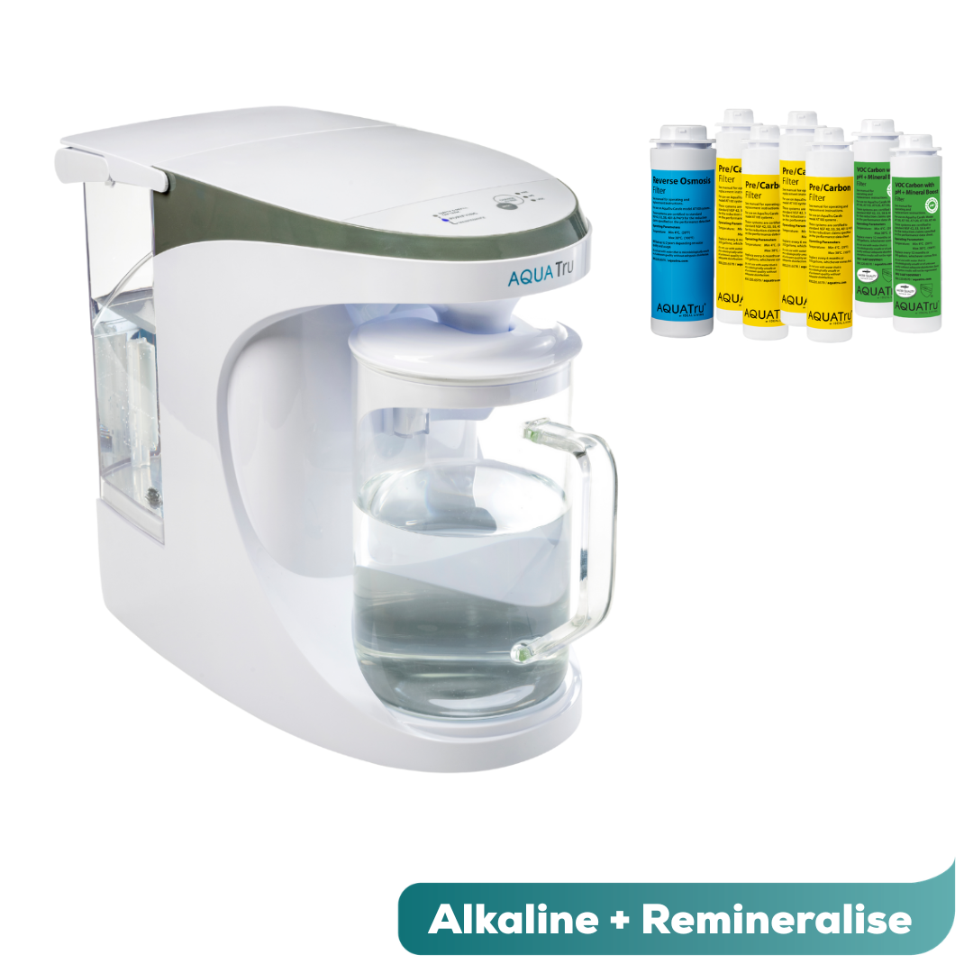 AquaTru Carafe - Unidad + filtros alcalinos de 2 años