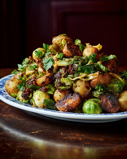 Autumn Kielbasa Sheet Pan Bake with Creamy Curry Dijon Sauce