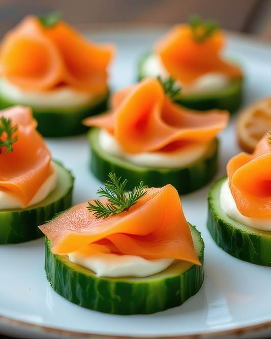 Cucumber and Smoked Salmon Rounds with Cream Cheese and Dill